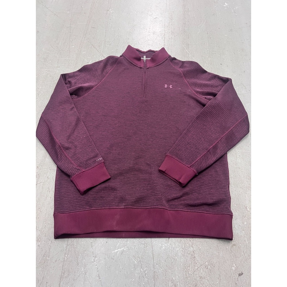 Under Armour Mens‎ Large Burgundy 1/4 Zip Pullover Sweatshirt Mock Neck Logo